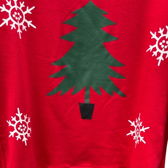 Christmas Tree & Snowflake Fleece Lined Red Crew Neck Sweatshirt - Picture 4 of 8
